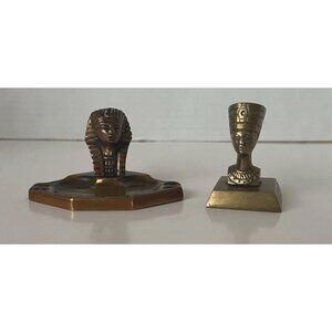 Vintage Egyptian Pharaoh & Queen Brass Figurines Miniature Collectibles